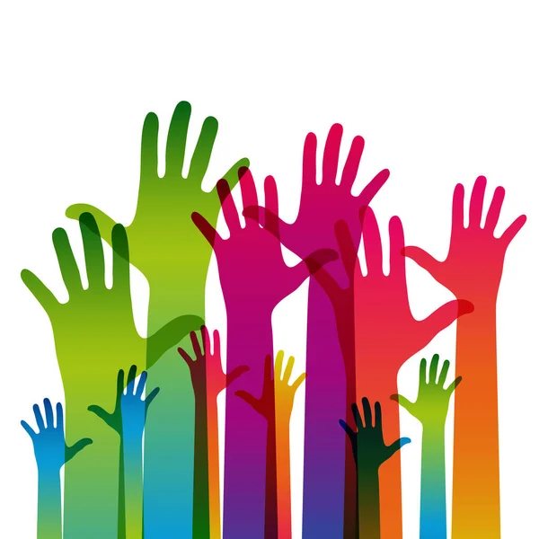 Hands Light Background Colorful Silhouettes Arms Vector Team Help Friendship — Stock Vector