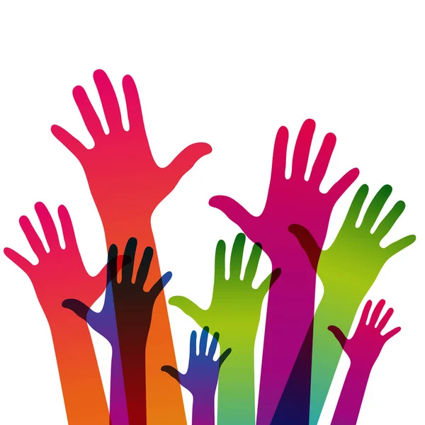 Hands Light Background Colorful Silhouettes Arms Vector Team Help Friendship — Stock Vector