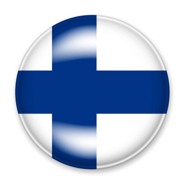 Finn bayrağı yuvarlak bir düğme şeklinde ışık ve gölge şeklinde. Bağımsızlık Günü sembolü, bir hatıra, sitedeki dili değiştirmek için bir düğme, bir simge.