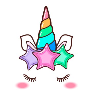 Kawaii şirin tek boynuzlu at boynuzu, komik renkli çizgi film..