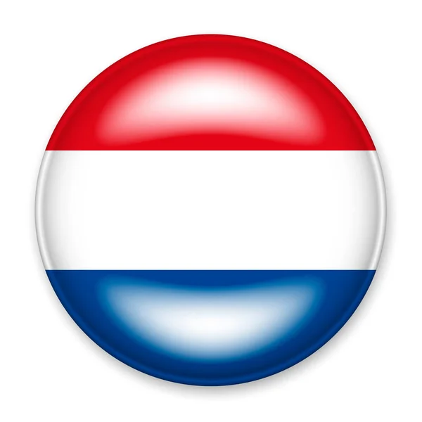 ライトグレアと影を持つ丸いボタンの形でオランダの旗 独立記念日のシンボルお土産サイト上の言語を切り替えるためのボタンアイコン — ストックベクタ