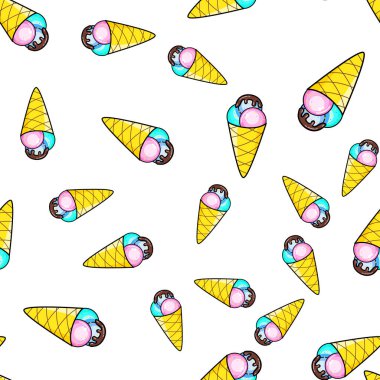 Beyaz arka planda kusursuz dondurma deseni. Kağıt baskı tasarımı. Soyut retro vektör çizimi. Moda tekstil, kumaş, ambalaj. Modern alan dekorasyonu.