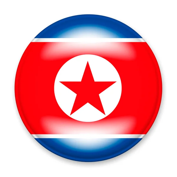 Nordkoreas Flagga Form Rund Knapp Med Lätt Bländning Och Skugga — Stock vektor