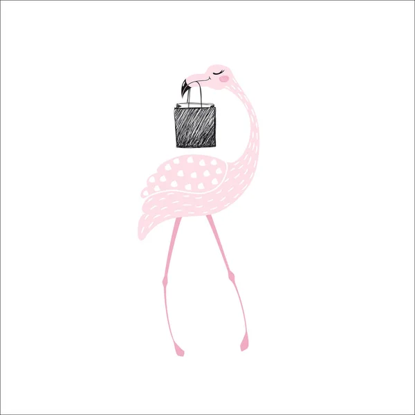 Flamingo niedlich gedruckt — Stockvektor