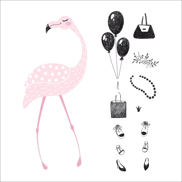 Flamingo lindo conjunto — Archivo Imágenes Vectoriales