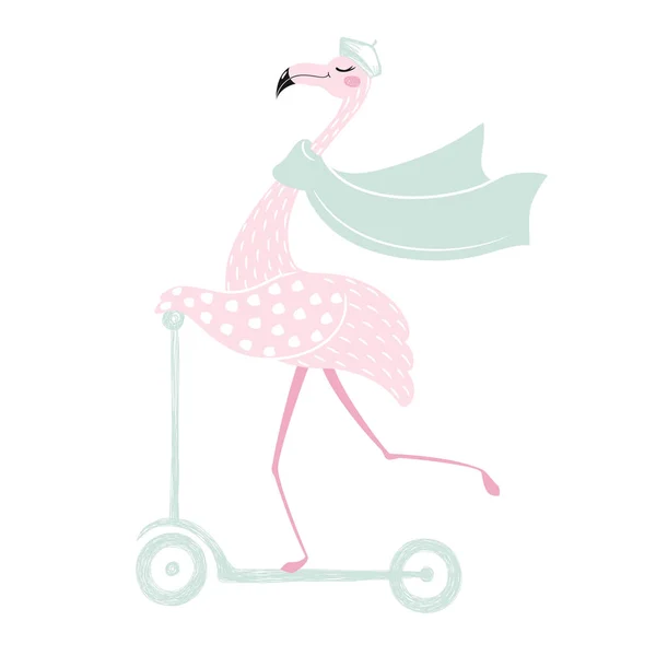 Flamingo na skuter — Wektor stockowy