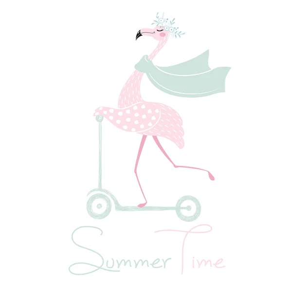 Flamingo en scooter — Vector de stock