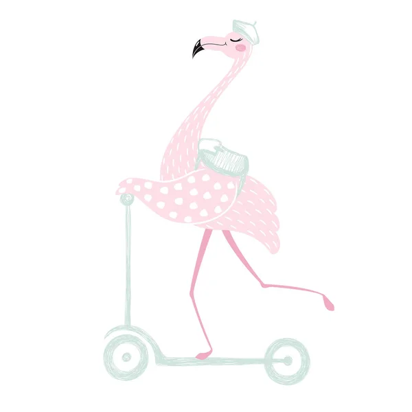 Flamingo auf Roller — Stockvektor