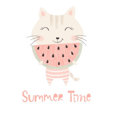 Karpuz ile sevimli kedicik