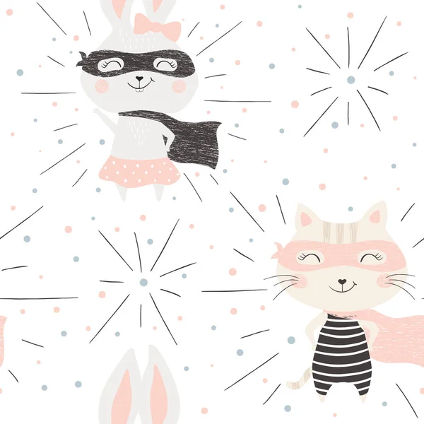 Kitty et lapin motif sans couture — Image vectorielle