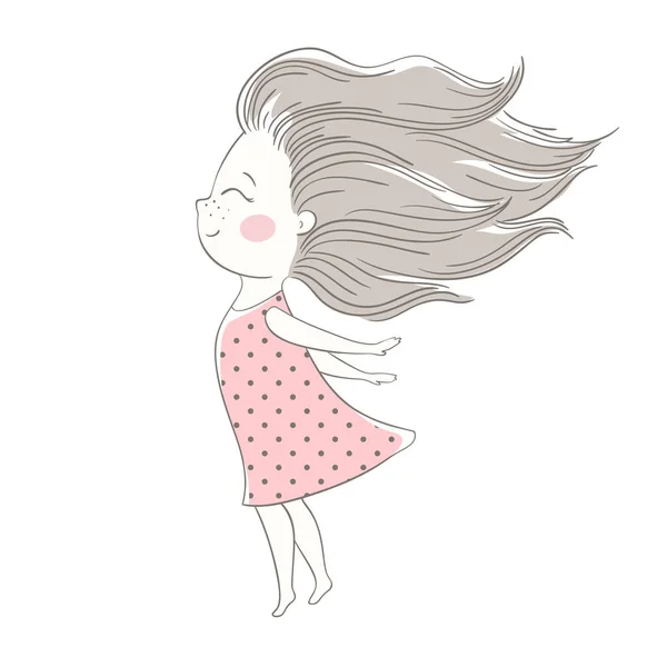 風が吹くとかわいい女の子の髪 — ストックベクタ