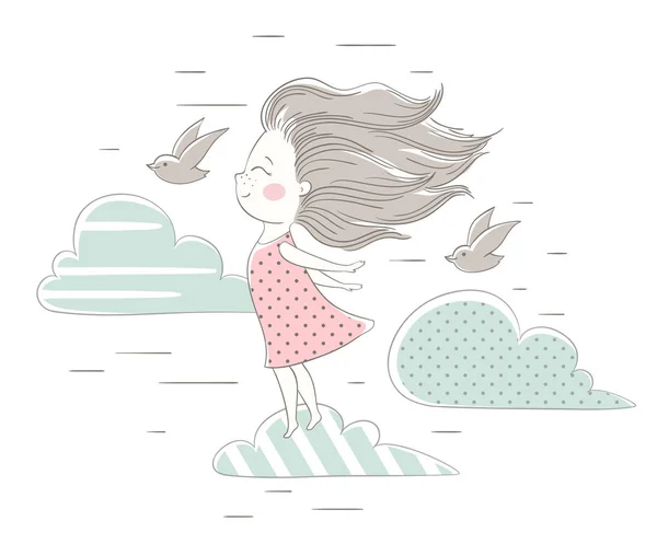 Le vent souffle les cheveux de fille mignonne — Image vectorielle