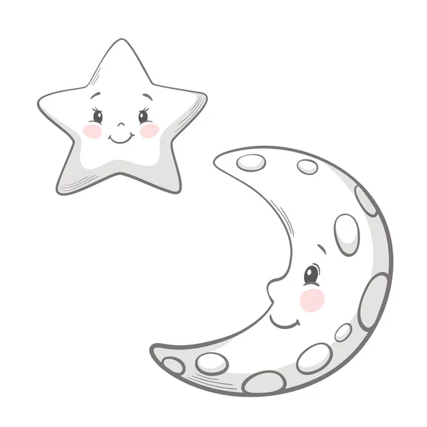 Luna y estrella — Vector de stock