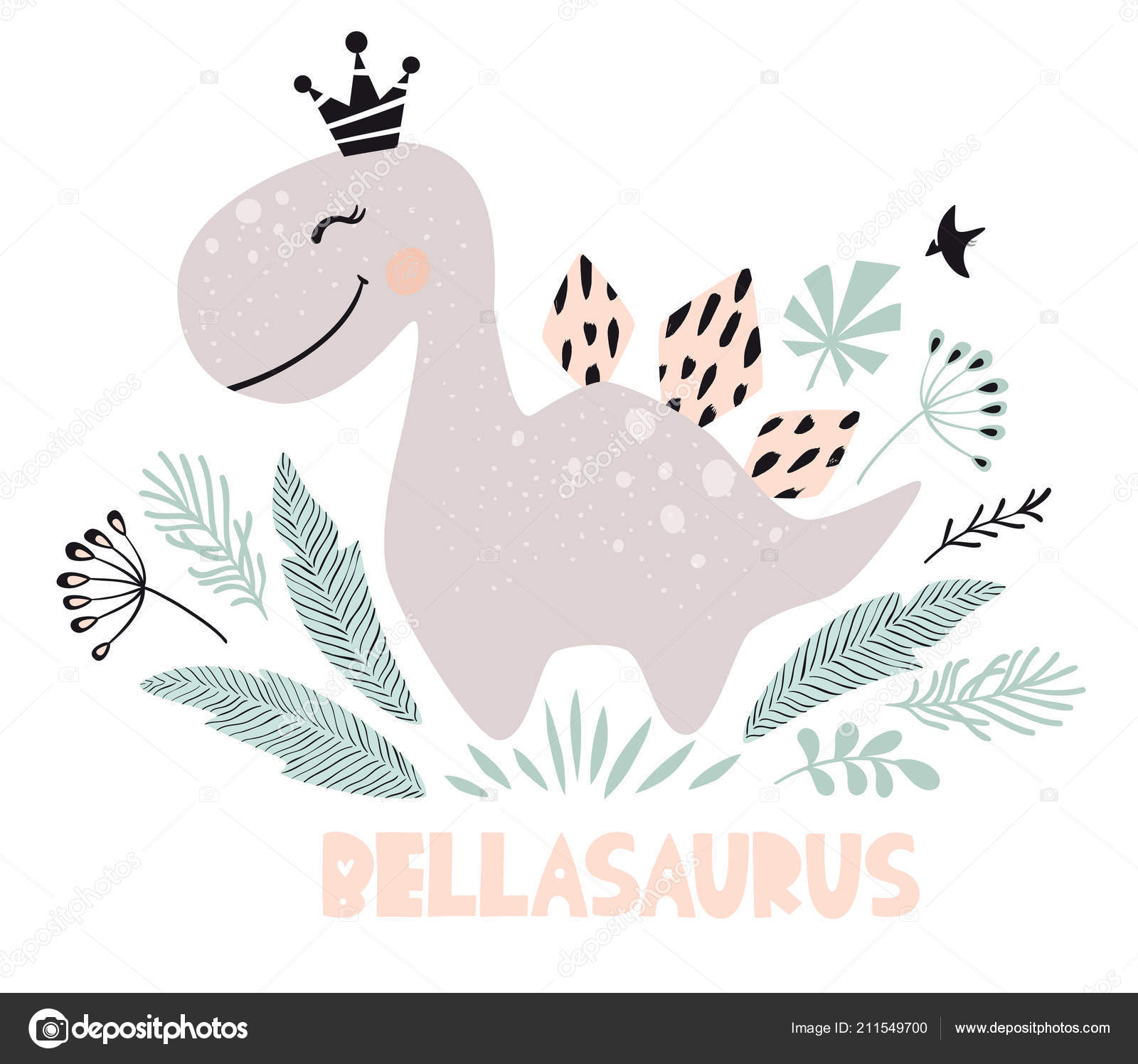 Download Dinosaur baby girl cute print. Sweet dino princess with ...