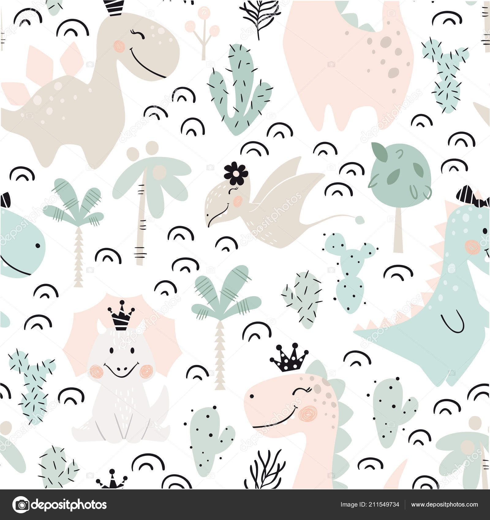 Dino background. Seamless pattern with dinosaurs, baby pattern