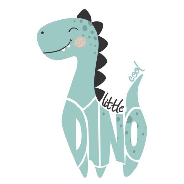Dinozor bebek çocuk şirin yazdır. Küçük serin dino sloganı ve yazı.