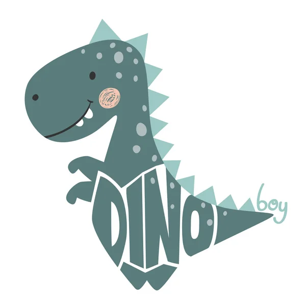 Δεινόσαυρος μωρό χαριτωμένο εκτύπωσης. Dino αγόρι σύνθημα και γράμματα. — Διανυσματικό Αρχείο