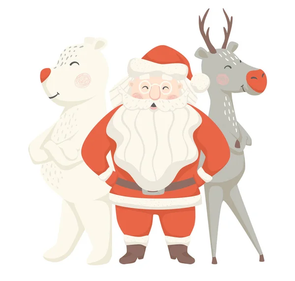 Rusa Santa Claus, dan kartu beruang Skandinavia - Stok Vektor