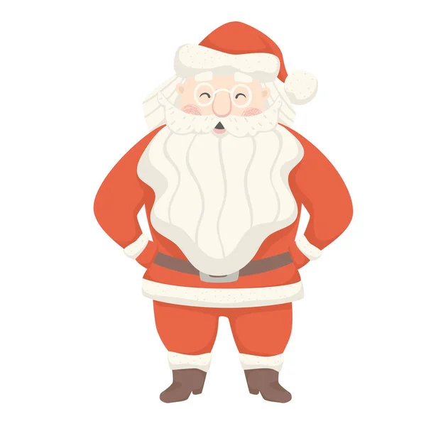 Santa Claus de pie brazos akimbo tarjeta escandinava. Navidad y Año Nuevo carácter . — Vector de stock