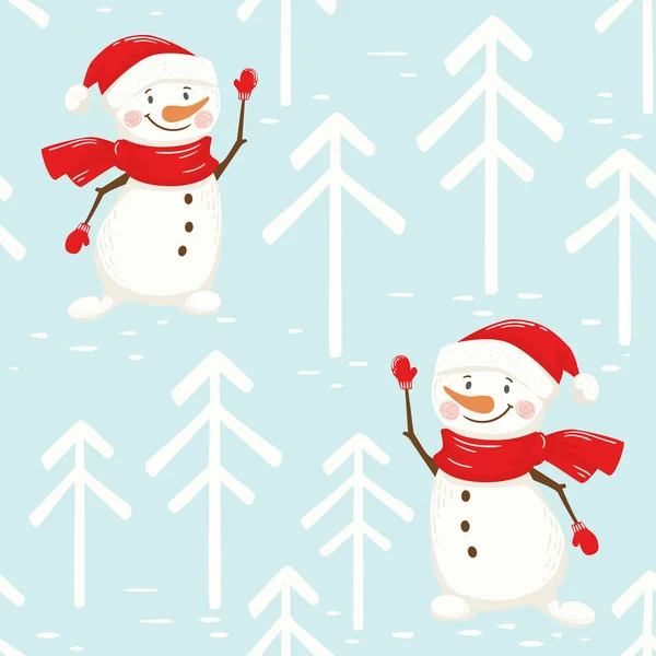 Christmas snowman seamless pattern. New year greeting. — Stock Vector