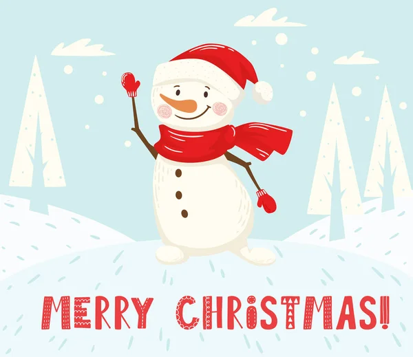 Christmas snowman scandinavian card. New year greeting. — Stock Vector