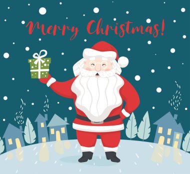 Noel Baba bir şey İskandinav kartı tutun. Noel ve yeni yıl karakter