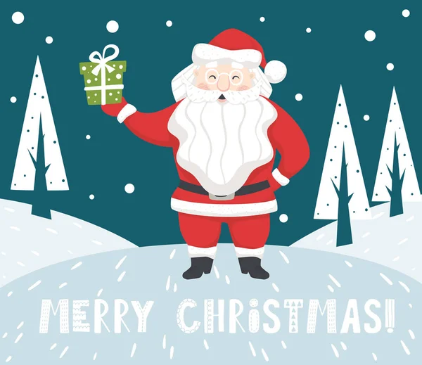 산타 클로스는 뭔가 스 칸디 나 비아 카드를 개최. 크리스마스와 새 해 문자 — 스톡 벡터