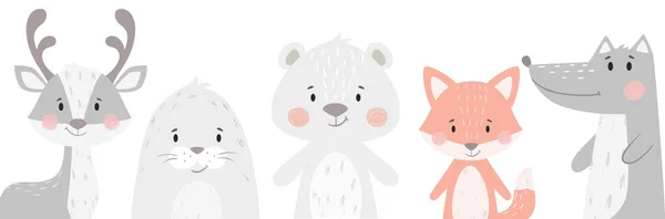 Τάρανδος, ρακούν, σφραγίδα, λύκος, πιγκουίνος, αρκούδα, αλεπού μωρό χειμώνα σύνολο. Χαριτωμένο ζώο εικονογράφηση — Διανυσματικό Αρχείο