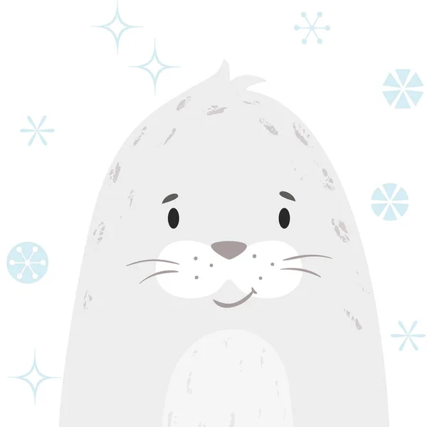 Seal baby winter print. Cute animal snowy christmas card — Stock Vector