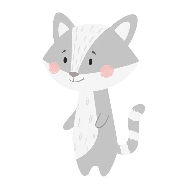 Raccoon baby druku. Słodkie zwierzęta. Coon fajny ilustracja — Wektor stockowy