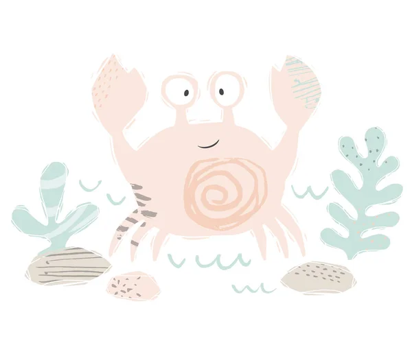 Granchio bambino stampa carina. Animali marini dolci . — Vettoriale Stock