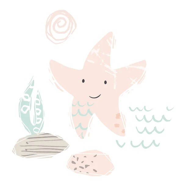 Estrella de mar bebé lindo estampado. Animales marinos dulces . — Vector de stock