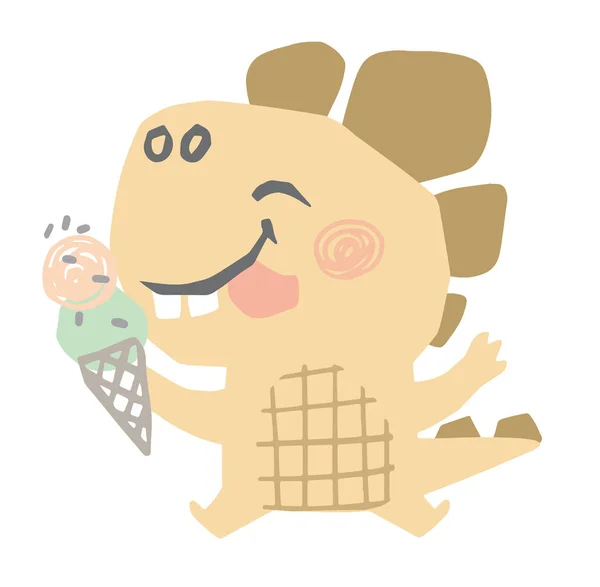 공룡 아기 귀여운 프린트. 달콤한 디노는 아이스크림을 먹는다 — 스톡 벡터