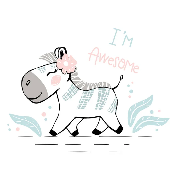 Zebra baby girl cute print. Sweet zoo. Im awesome text slogan. — Stok Vektör