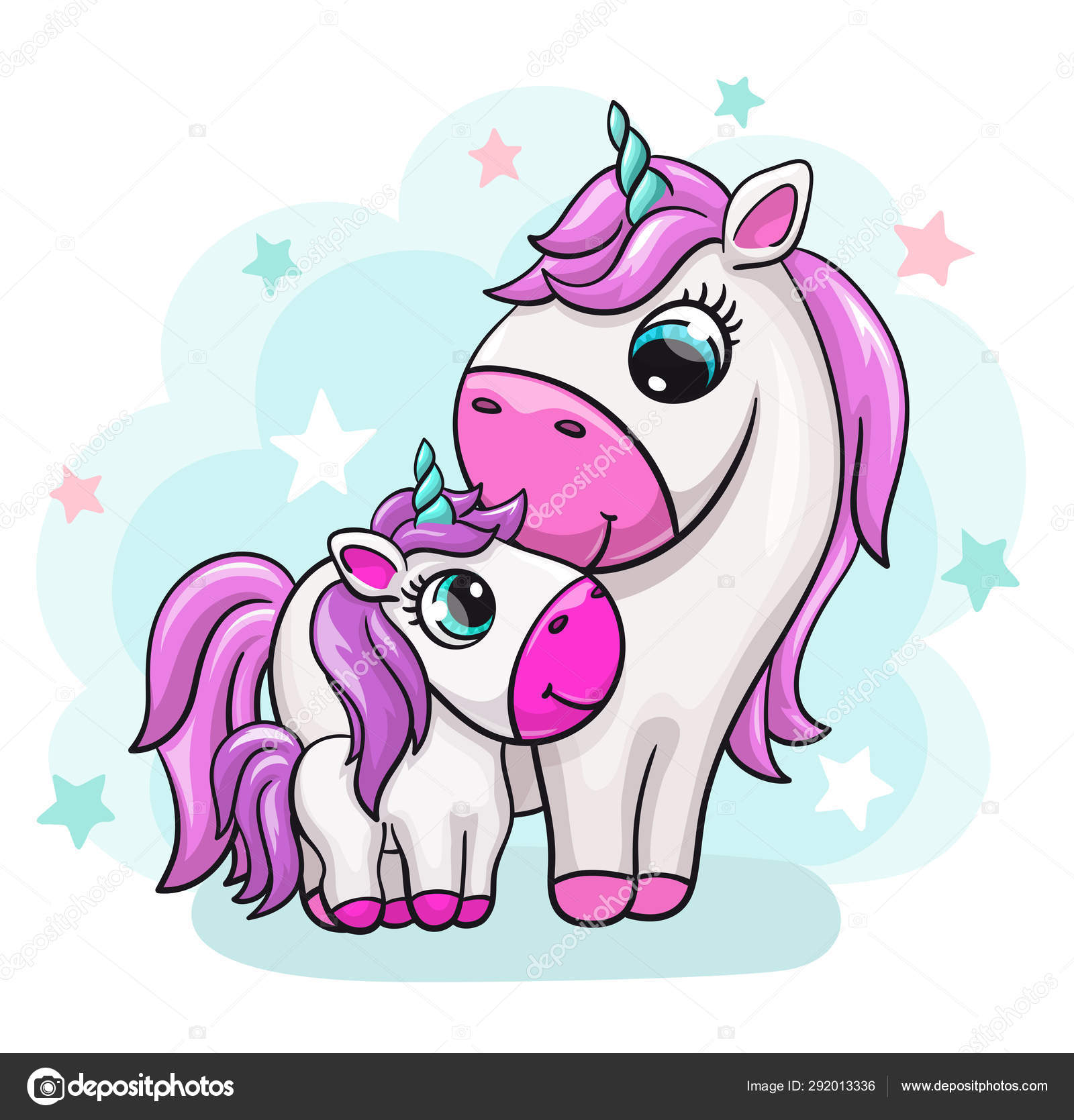 Unicorn baby with mom cute print. Sweet tiny pony family. Cool animal