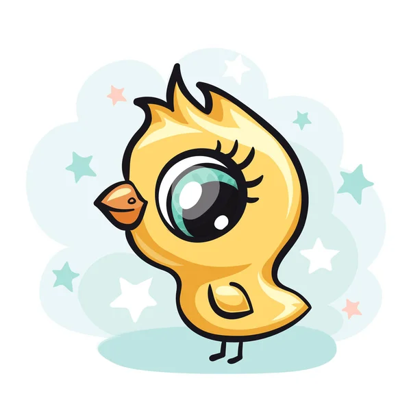 Pássaro bebê bonito impressão. Um aninhado pequeno e doce. Frango fresco com estrela bsckground —  Vetores de Stock