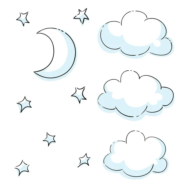 Ster, maan, wolk baby schattig set. Zoete kleine landschapselementen. Weinig weer illustratie — Stockvector