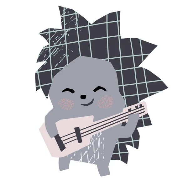 Hedgehog bebé toca la guitarra lindo estampado. Dulce danza animal. Rosk musik fiesta . — Archivo Imágenes Vectoriales