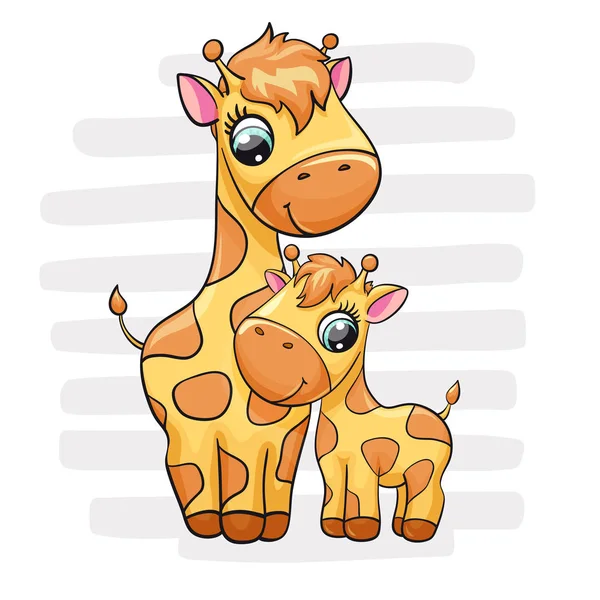 Giraffe baby with mom cute print. Sweet tiny family on striped background. Cool mother and child Royalty Free Stock Vectors