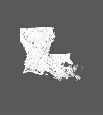 U.S. states - map of Louisiana. Hand made. Rivers and lakes are shown. Please look at my other images of cartographic series - they are all very detailed and carefully drawn by hand WITH RIVERS AND LAKES. clipart