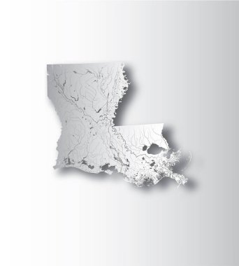 U.S. states - map of Louisiana with paper cut effect. Hand made. Rivers and lakes are shown. Please look at my other images of cartographic series - they are all very detailed and carefully drawn by hand WITH RIVERS AND LAKES. clipart