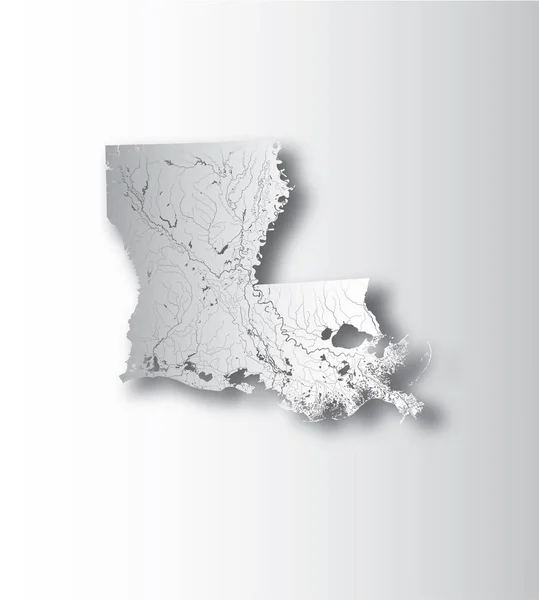 美国州地图路易斯安那州的剪纸效果 手工制作 河流和湖泊显示 请看我的地图系列的其他图片 他们都非常详细 并精心绘制与河流和湖泊 — 图库矢量图片