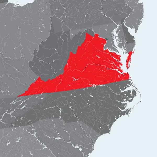 Státy Usa Mapa Virginie Ručně Šitý Řeky Jezera Jsou Zobrazeny — Stockový vektor