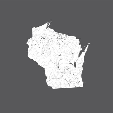 ABD eyaletinden - Wisconsin Haritası. El yapımı. Nehirler ve göller gösterilir. Lütfen kartografik serisinin diğer benim görüntülere bakın - onlar tüm çok detaylı ve elle çizilmiş dikkatle ile nehirler ve göller.