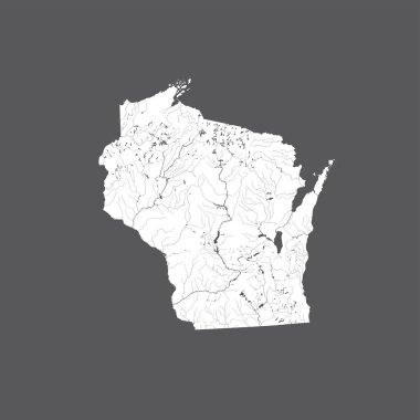 U.S. states - map of Wisconsin. Hand made. Rivers and lakes are shown. Please look at my other images of cartographic series - they are all very detailed and carefully drawn by hand WITH RIVERS AND LAKES. clipart