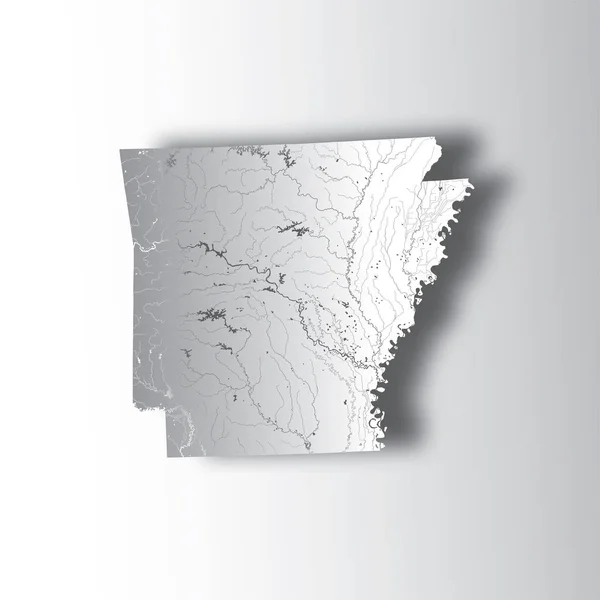 Stany Mapa Arkansas Papieru Wyciąć Efekt Ręcznie Wykonane Rzeki Jeziora — Wektor stockowy