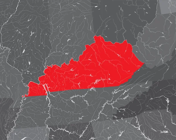 Estados Unidos Mapa Kentucky Feito Mão Rios Lagos São Mostrados — Vetor de Stock