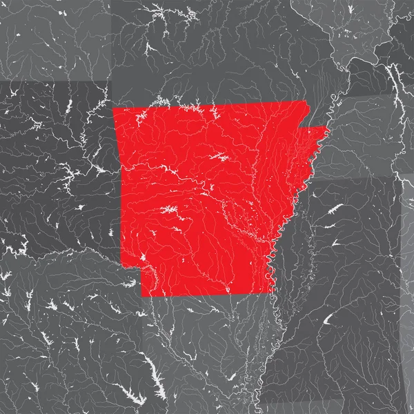 Estados Unidos Mapa Arkansas Feito Mão Rios Lagos São Mostrados — Vetor de Stock
