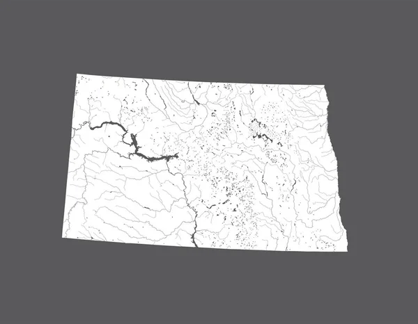 美国国家 北达科他州地图 手工制作 河流和湖泊显示 请看我的地图系列的其他图片 他们都非常详细 并精心绘制与河流和湖泊 — 图库矢量图片