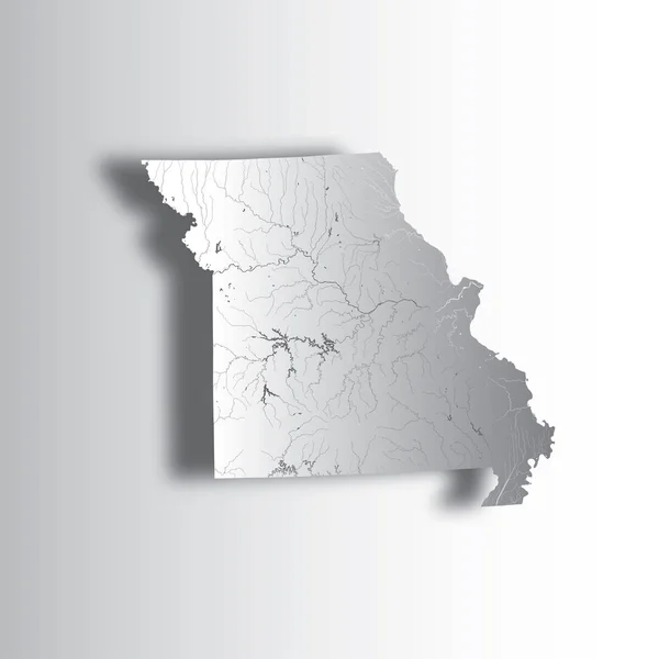 Stater Karta Över Missouri Med Papper Skära Effekt Handgjorda Floder — Stock vektor